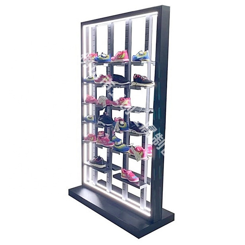 Custom Store Double Sided Kids Sports Casual Tennis Shoes Ladies Men Sneakers LED Strip Light Metal Display Rack Stand