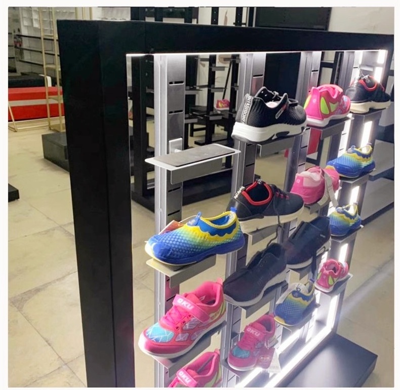 Custom Store Double Sided Kids Sports Casual Tennis Shoes Ladies Men Sneakers LED Strip Light Metal Display Rack Stand