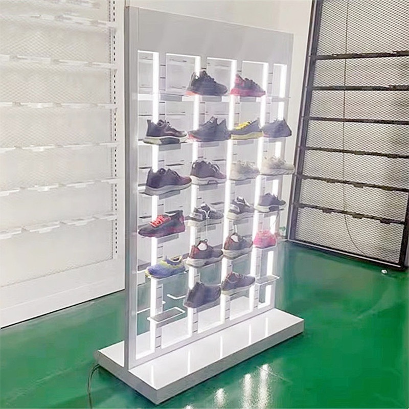 Custom Store Double Sided Kids Sports Casual Tennis Shoes Ladies Men Sneakers LED Strip Light Metal Display Rack Stand