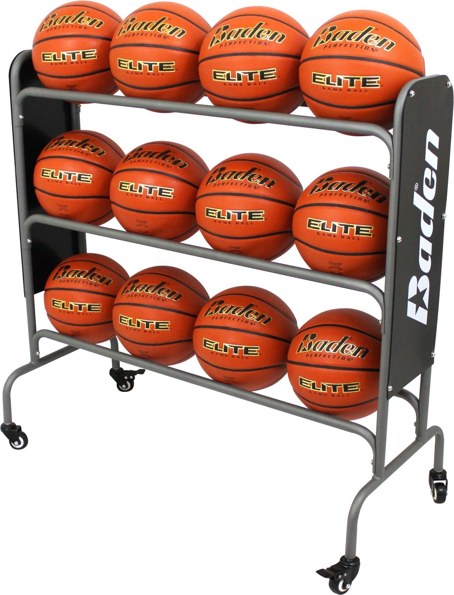 Gymnasium Steel 3 Layer Pulley Sports Ball Storage Rack 12 Basketball Soccer Balls Display Stand