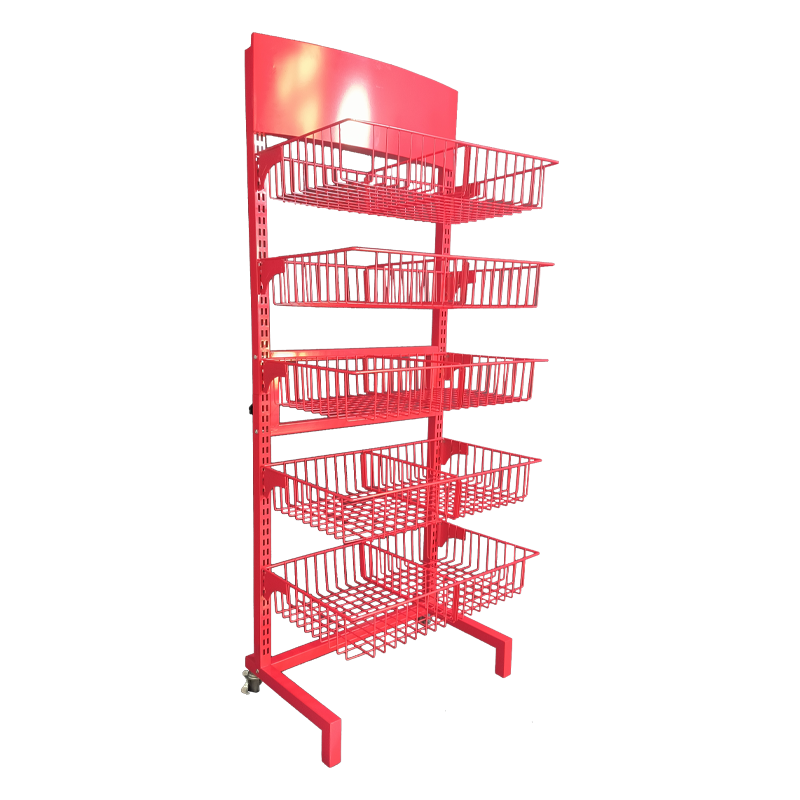 Custom Store 5 Layers Snack Potato Chips Metal Wire Basket Display Rack Biscuit Drink Food Display Stand