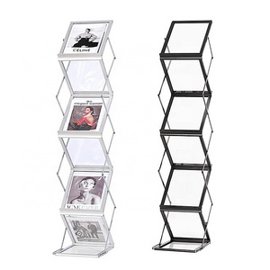 Custom Shop A4 Paper Floor Standing Foldable Sign Menu Display Stand Metal Magazine Brochure Display Rack Holder