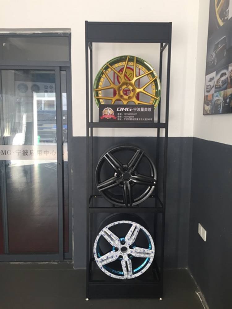 Showroom Passenger Car Wheel Hub Rim Display Stand 3 Layer Auto Accessories Tire Wheel Rim Metal Display Rack