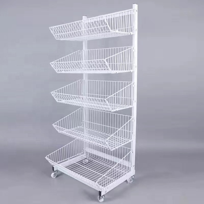 Custom Supermarket Snack Food Potato Chip Metal Wire Display Stand Beverage Drink Inclined Cage Storage Rack