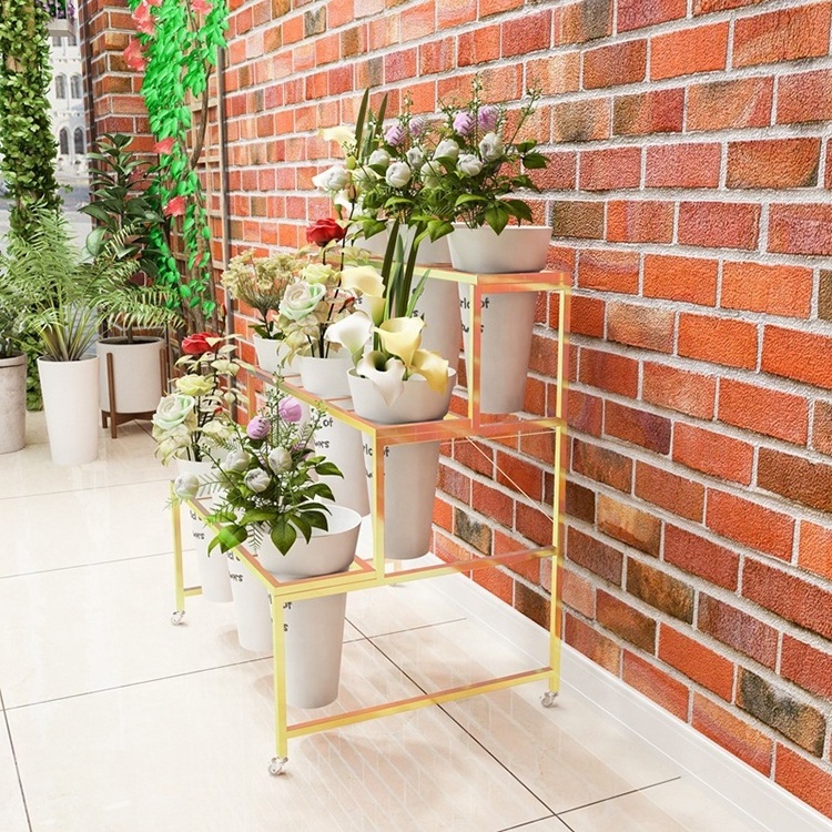 Hot Sale Flower Store Plant Pots Artificial Decorative Flower Bucket Vases Metal Display Rack Stand Holder