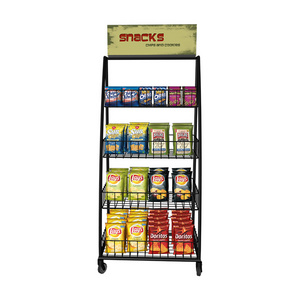 Store Retail 4 Layer Candy Drink Bottle Display Stand Biscuits Potato Chips Snack Food Metal Display Rack