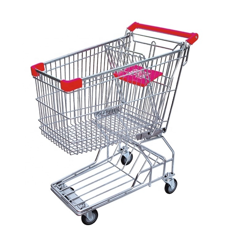 Custom Commercial Supermarket Large Capacity 90/180L Grocery Retail Product Metal Shopping Trolley Cart