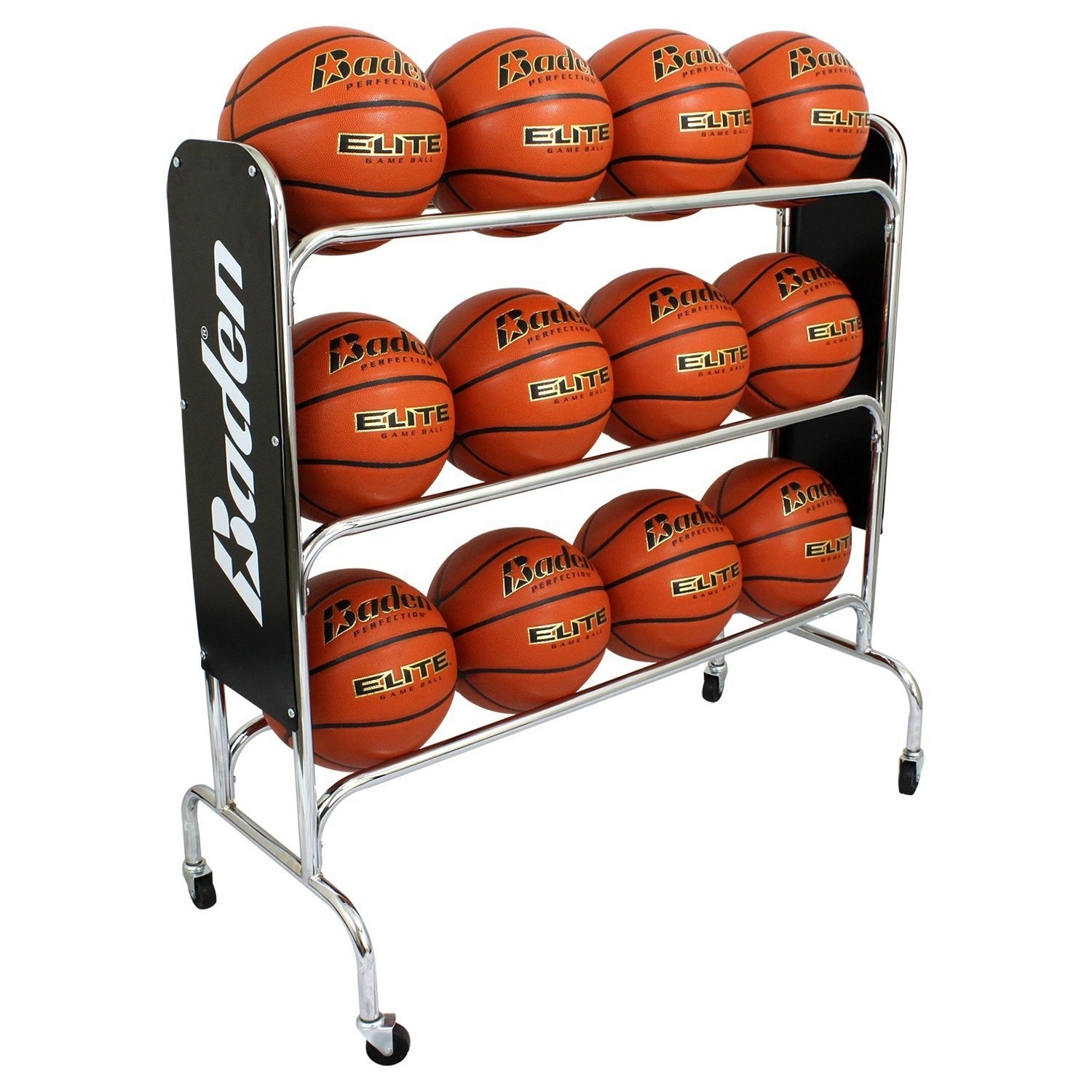 Gymnasium Steel 3 Layer Pulley Sports Ball Storage Rack 12 Basketball Soccer Balls Display Stand