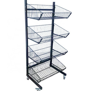 Custom Supermarket Snack Food Potato Chip Metal Wire Display Stand Beverage Drink Inclined Cage Storage Rack