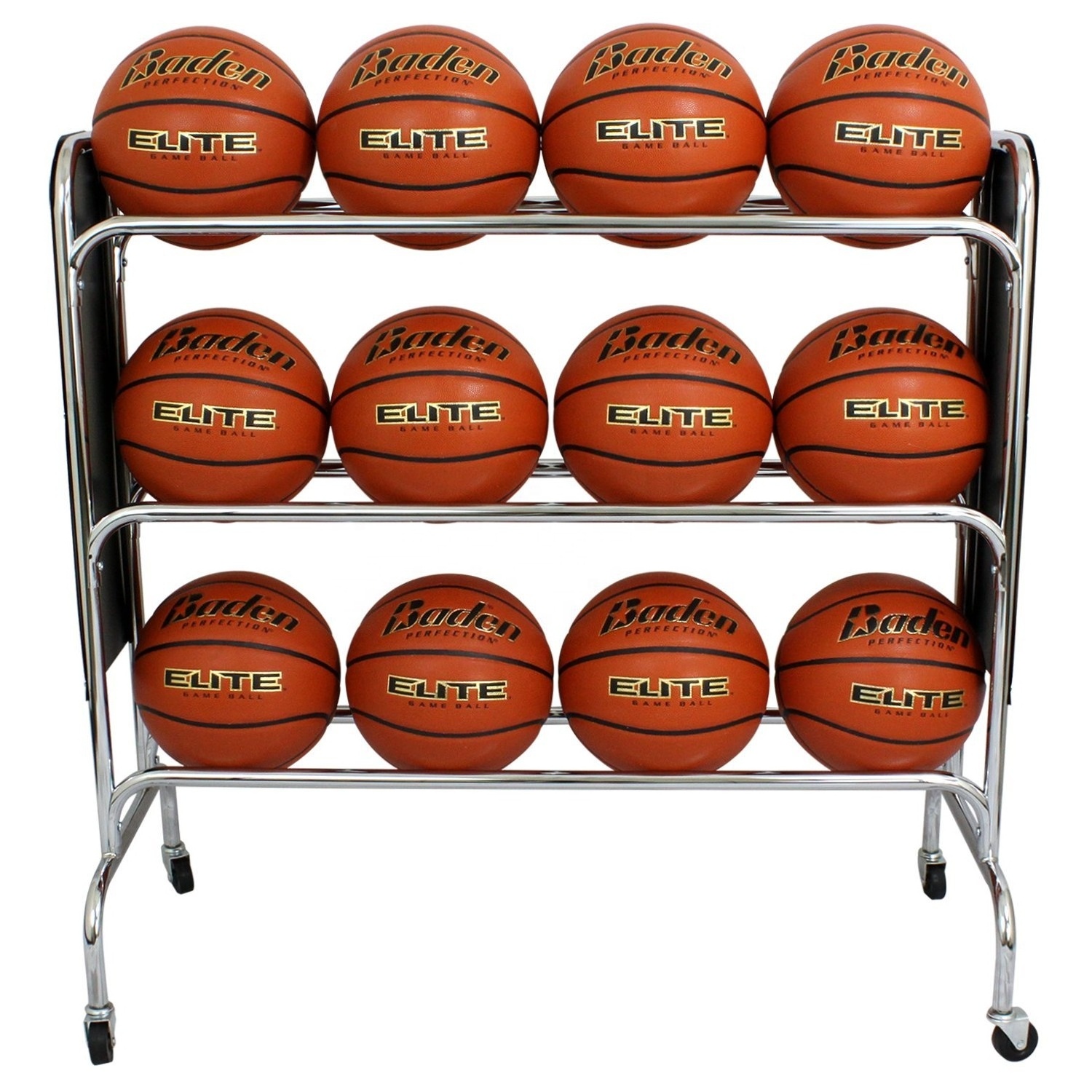 Gymnasium Steel 3 Layer Pulley Sports Ball Storage Rack 12 Basketball Soccer Balls Display Stand