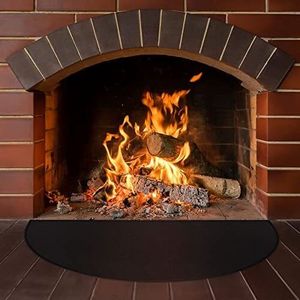 48*27 inch Half Round Fireplace Mat Double silicone Fiberglass Fire Resistant Mat for Wood Stove Protect Floor from Sparks Ember