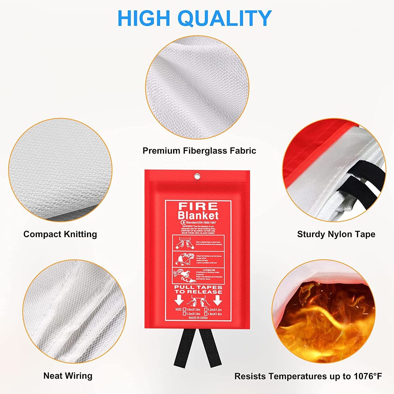 Emergency Fire Blanket - 2 Pack - Fire Suppression Blanket for Kitchen, 40 x 40 Fire Blanket for Home, Fiberglass Fire Blanket