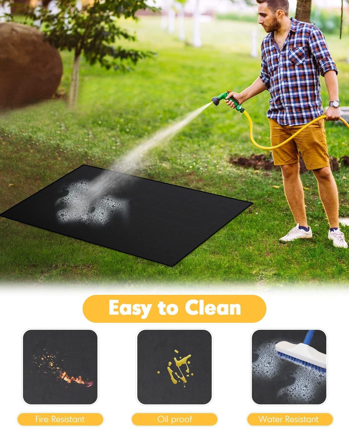 BBQ Floor mats Indoor Fireplace Fire Pit Mats Water Resistant Oil Proof Easy to Clean Reusable Outdoor Grill Mat