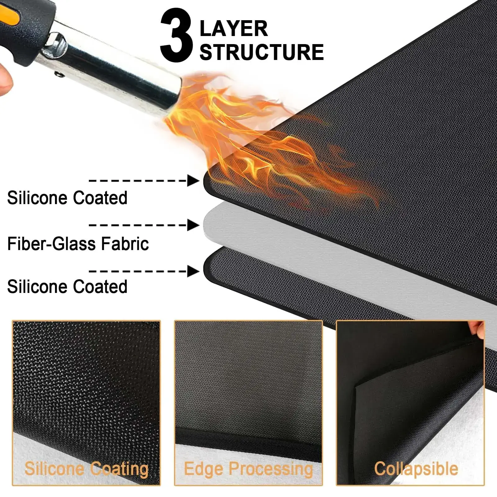 Huicai Fire Pit Mat Under Grill Mat Fire Pit Mat for Outdoor Grill Deck Protector Double-Sided Fireproof BBQ Grill Oil proof