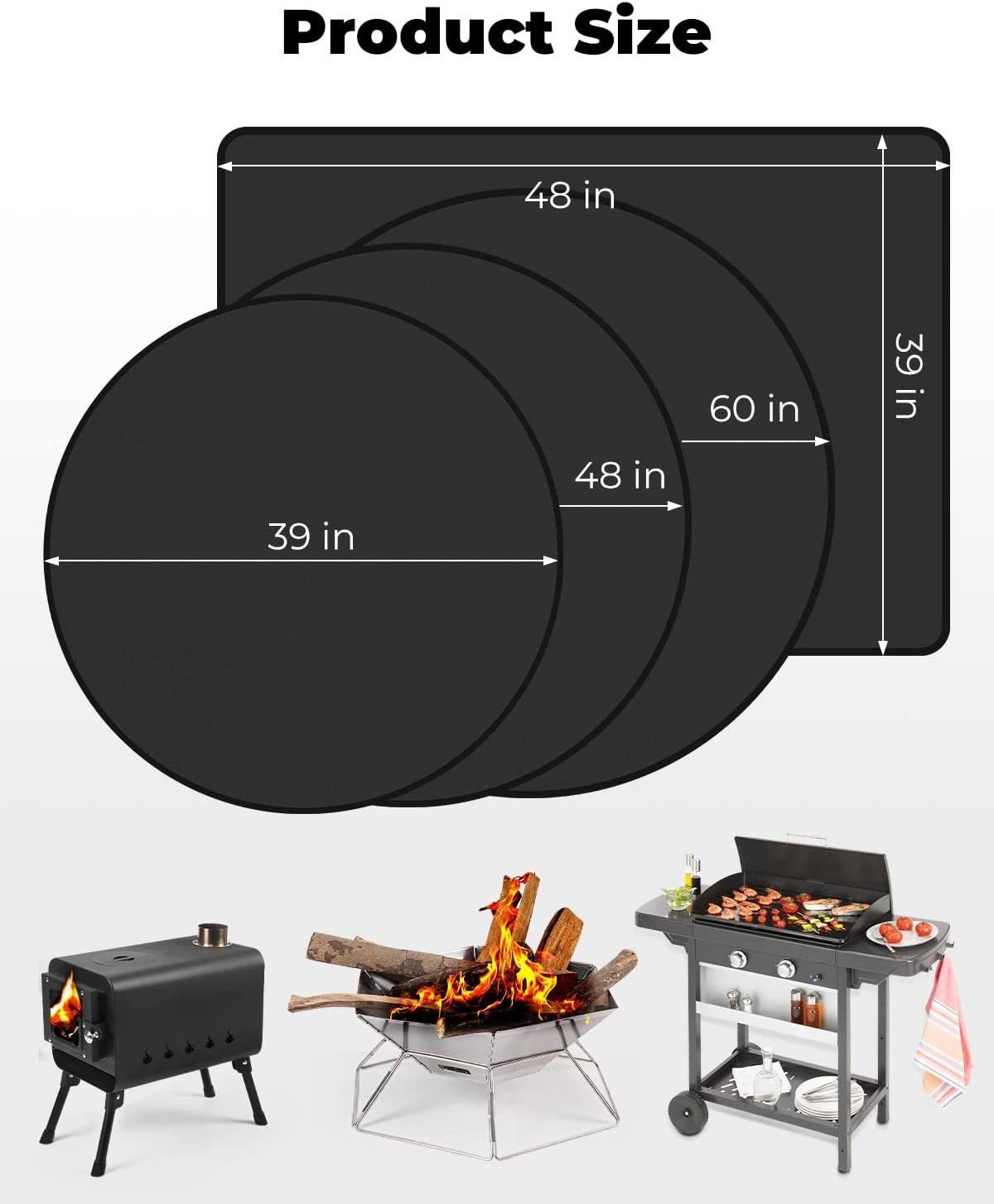 Huicai Hot Sale 60 x 40 inch Under Grill Mats Fiberglass Fireproof Deck and Patio Protector Blanket Fire Pit Mat