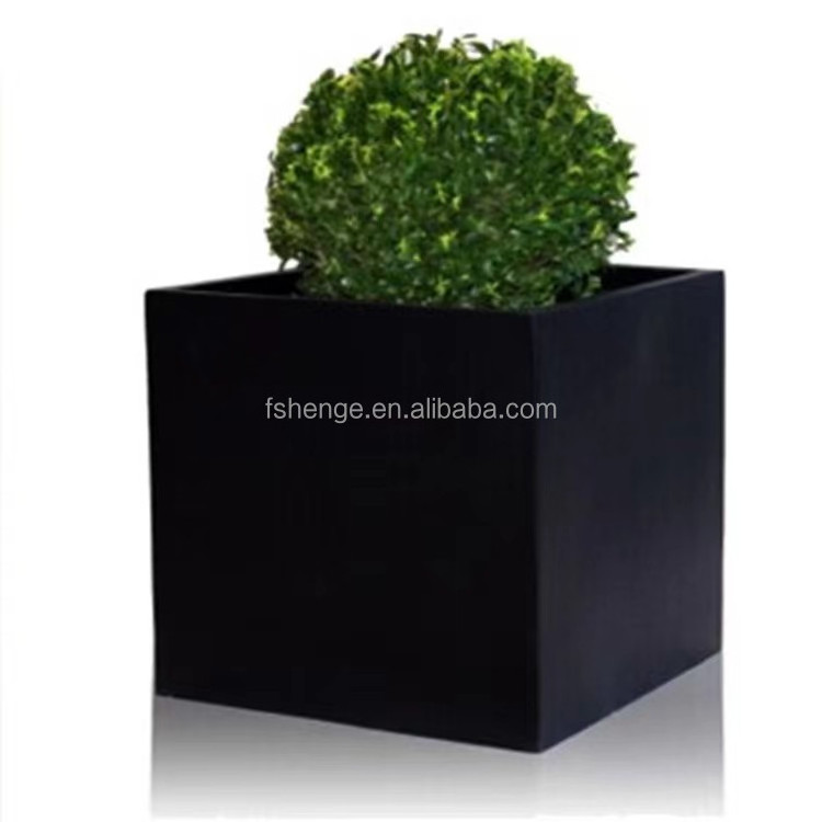 Garden supplies large fiberglass Flower Pots black square plant pot Cement Garden Pots for plants