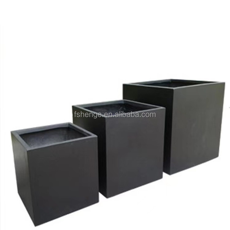 Garden supplies large fiberglass Flower Pots black square plant pot Cement Garden Pots for plants