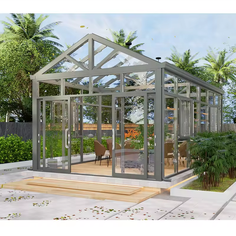 Sun room glass house outdoor green mobile 4 season winter gardens sun for conser glass house