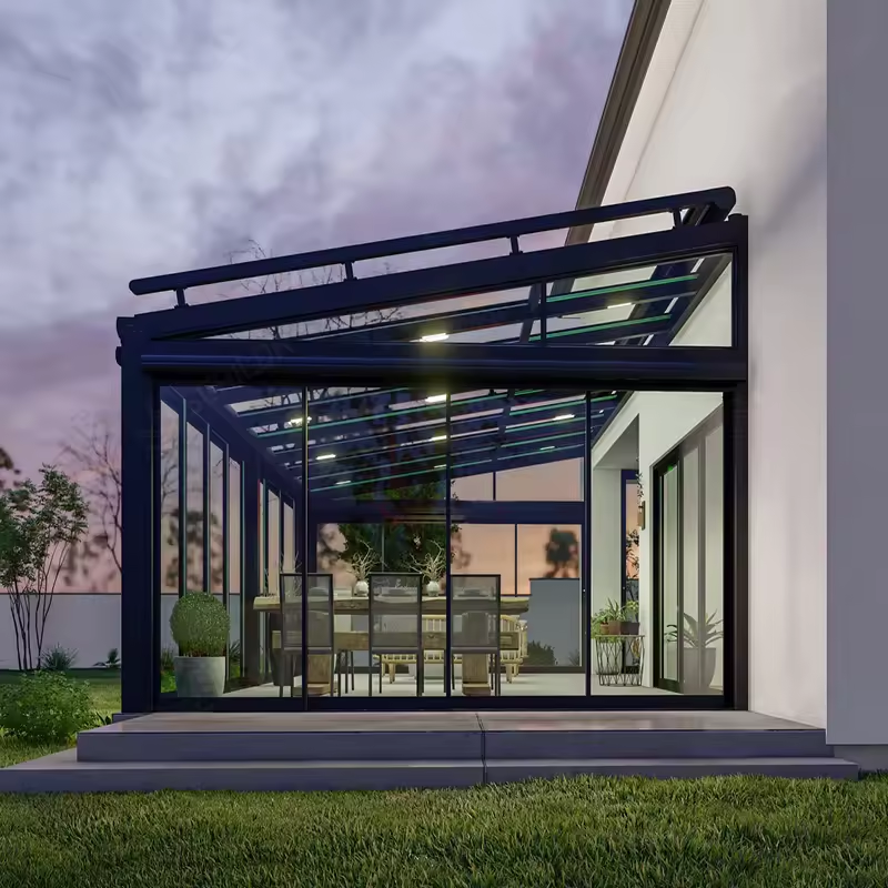 Glass house guangdong free standing sunrooms for pool polygon roof glass dome house prefab