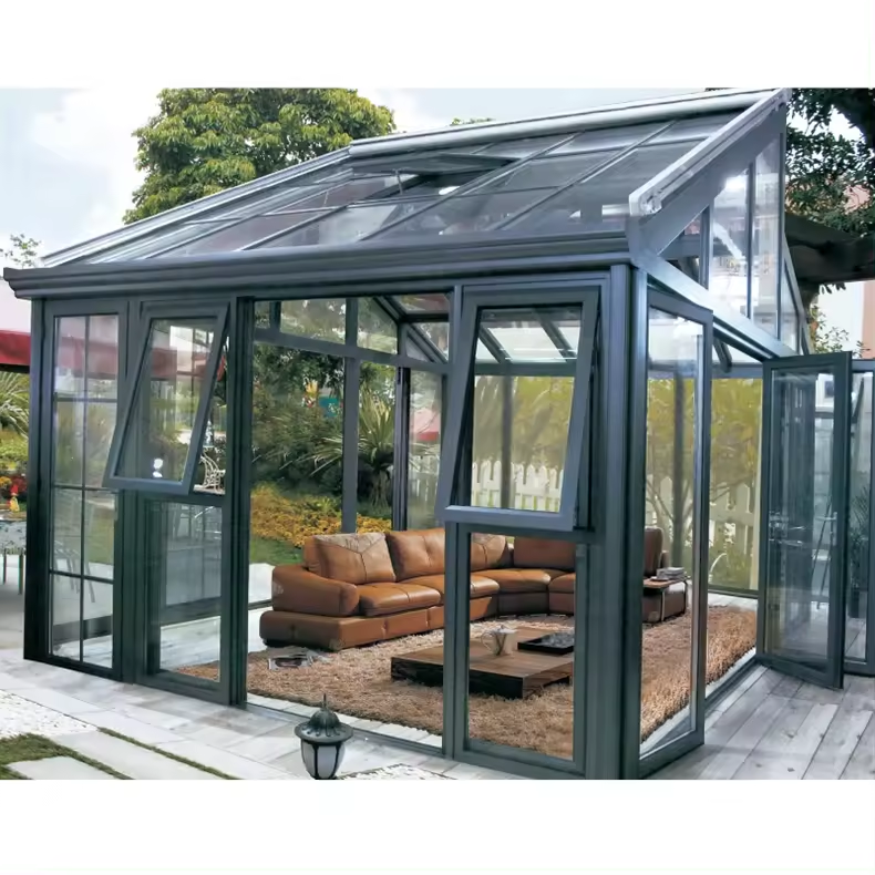 Glass house aluminium prefab outdoor garden 4 season prefabricated free standing sunrooms