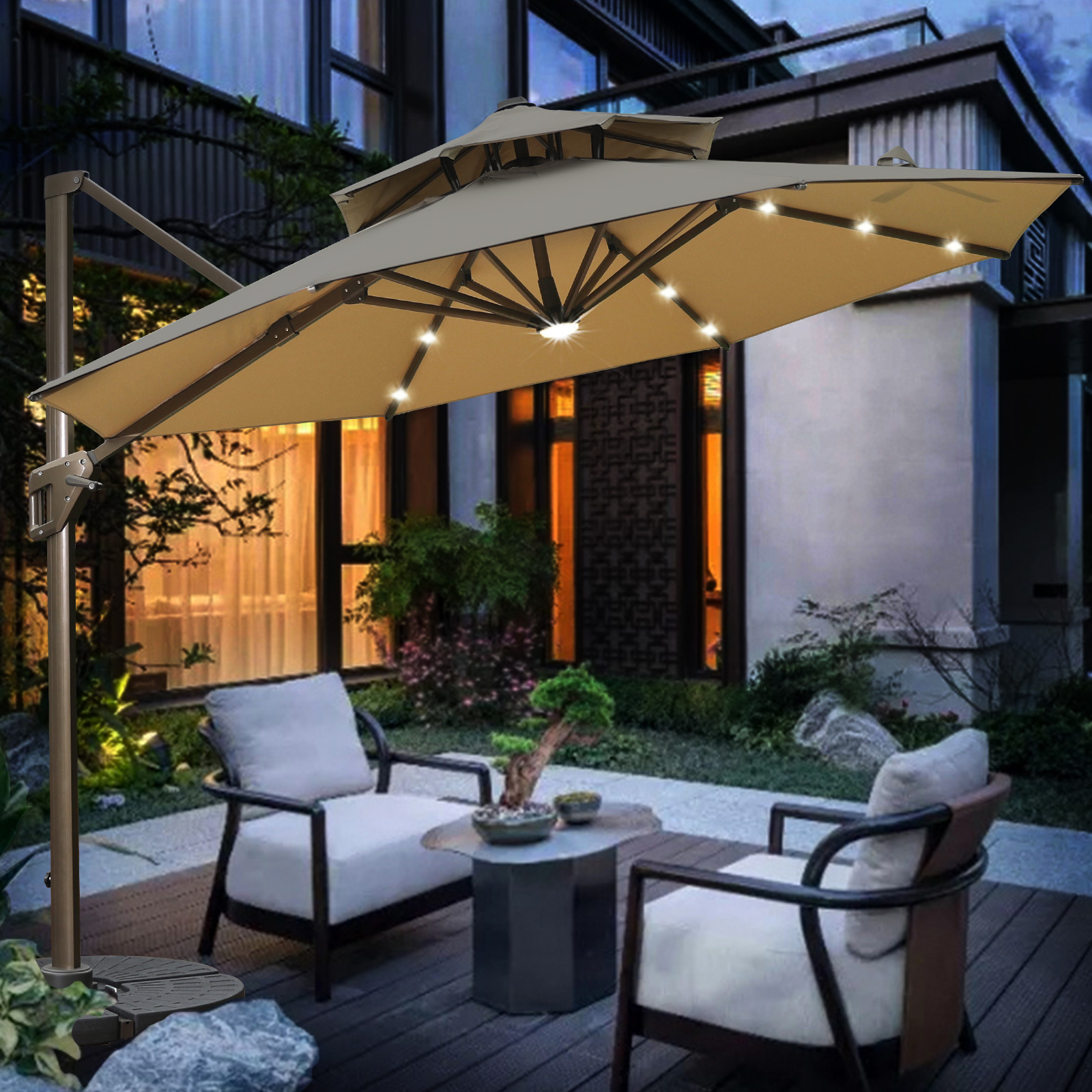 Outdoor garden umbrella pole sun shade patio umbrella lighting umbrella with LED light