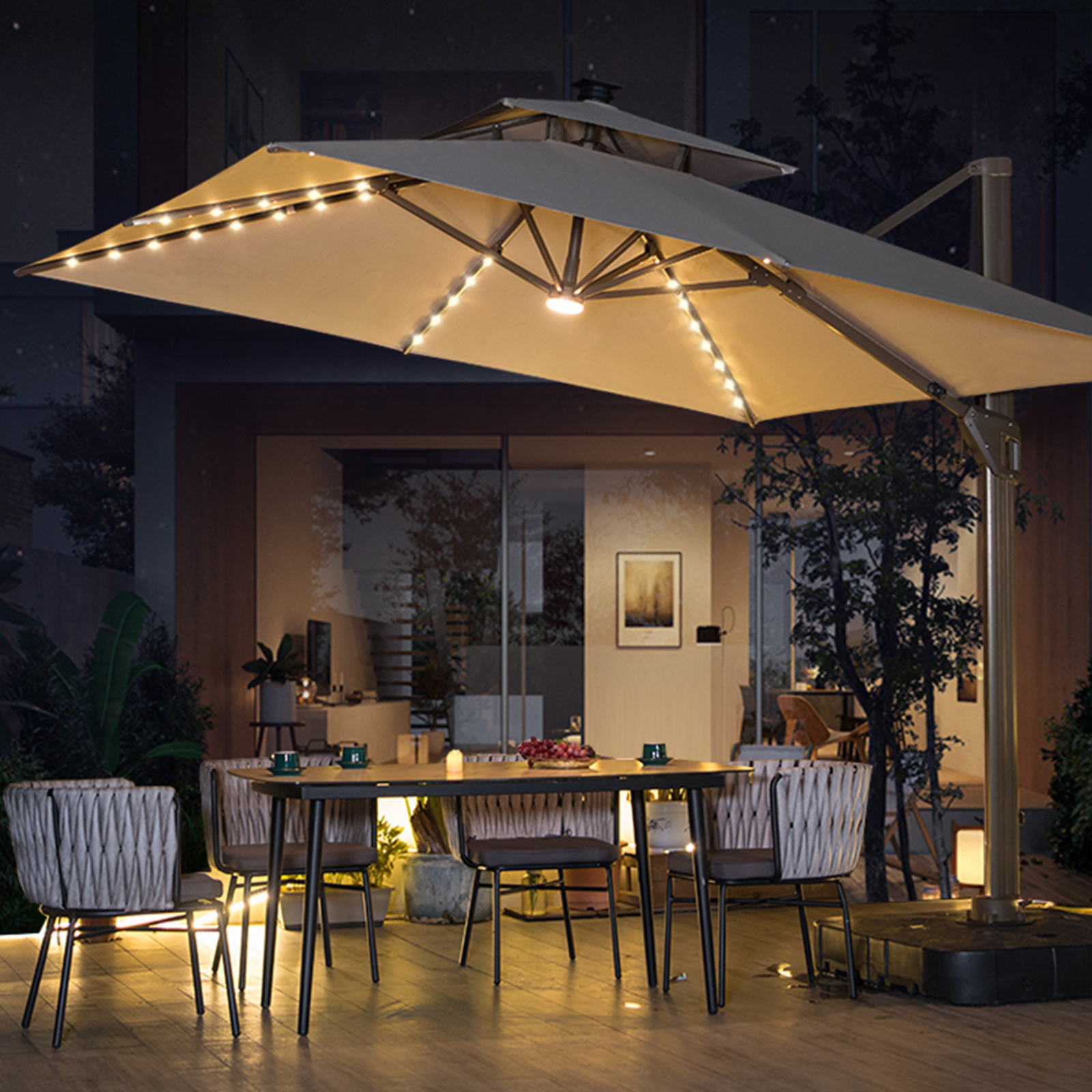 Outdoor garden umbrella pole sun shade patio umbrella lighting umbrella with LED light