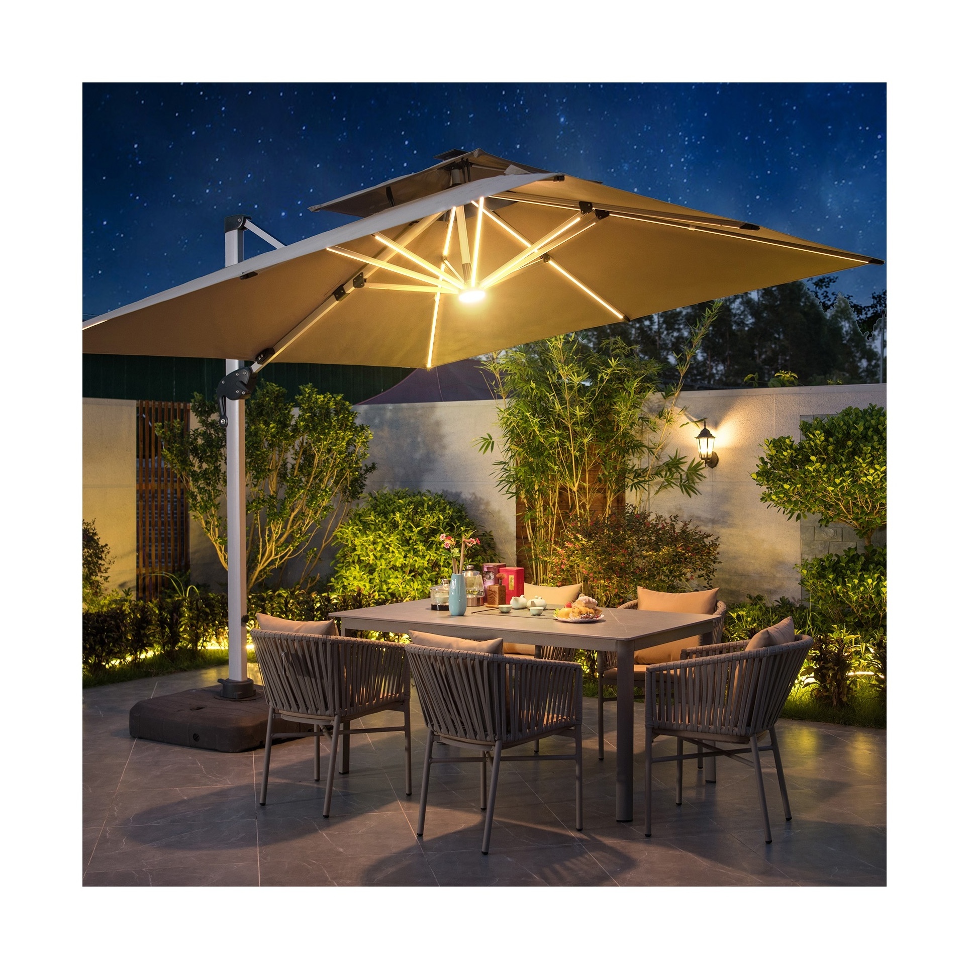 Luxury Double Vent Canopy Outdoor Cantilever Big Patio Umbrella With Waterproof Polyester Cover With Germany Cover