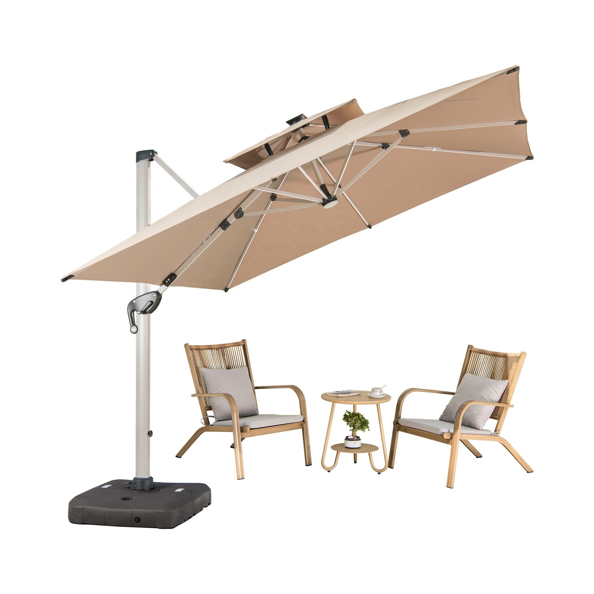 Luxury Double Vent Canopy Outdoor Cantilever Big Patio Umbrella With Waterproof Polyester Cover With Germany Cover