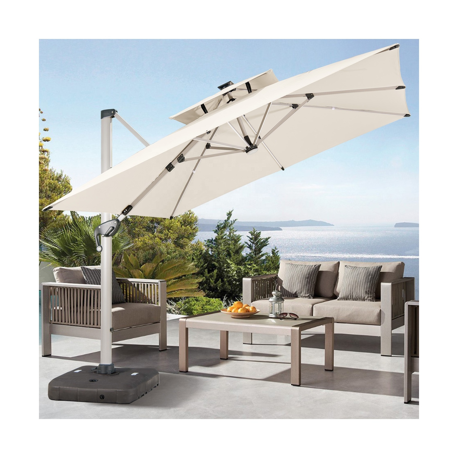 Luxury Double Vent Canopy Outdoor Cantilever Big Patio Umbrella With Waterproof Polyester Cover With Germany Cover