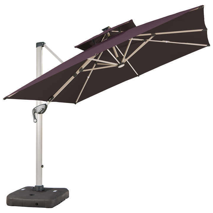 Outdoor garden 102mm Aluminum Pole Roma patio parasol sun power Patio Umbrella with solar lights