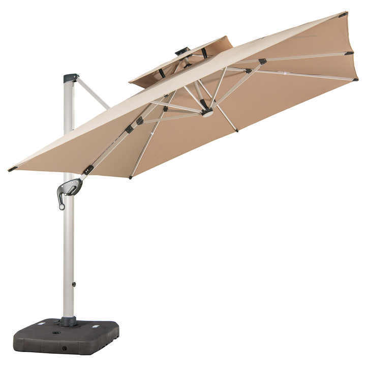 Outdoor garden 102mm Aluminum Pole Roma patio parasol sun power Patio Umbrella with solar lights