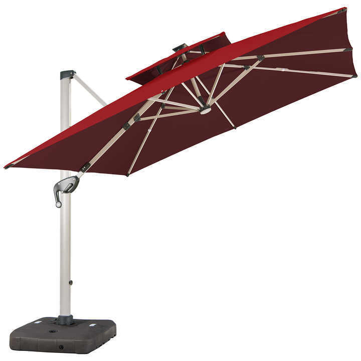 Outdoor garden 102mm Aluminum Pole Roma patio parasol sun power Patio Umbrella with solar lights