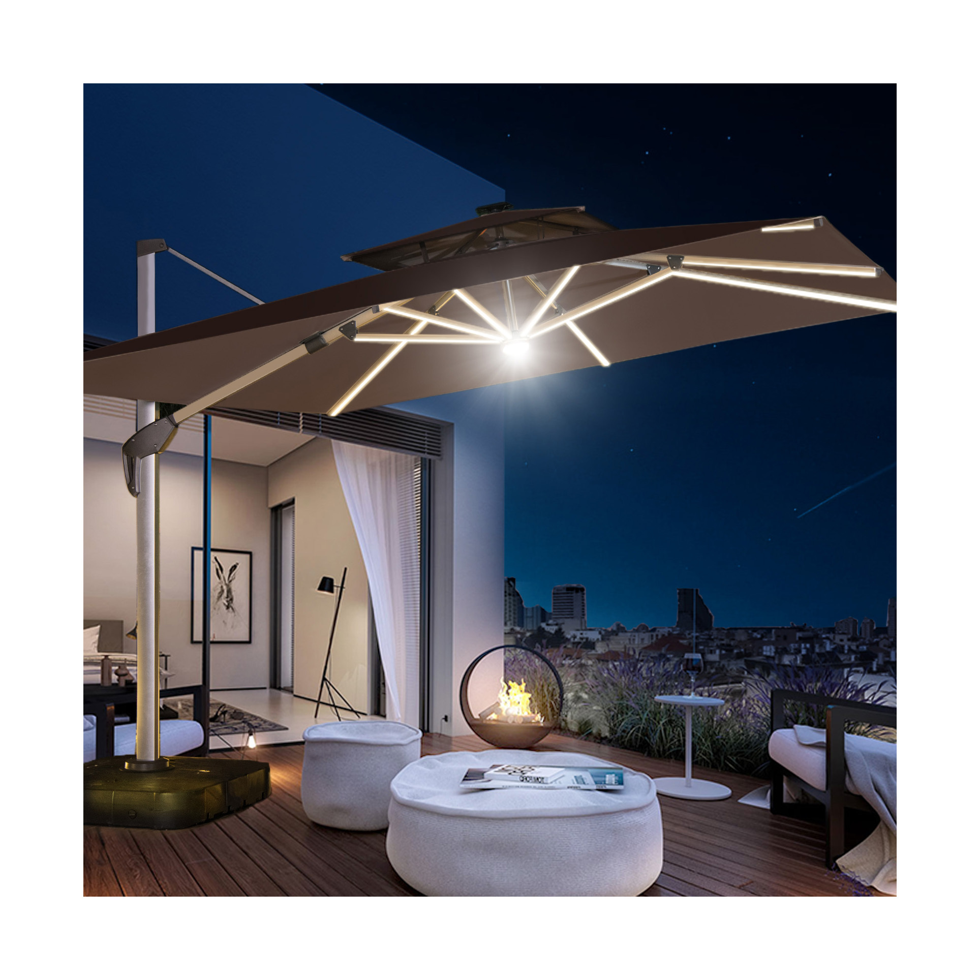 [HUAHONG]Scorpio Parasol Garden Outdoor Umbrella Led Solar Panel Aluminum Cantilever Umbrella with Light