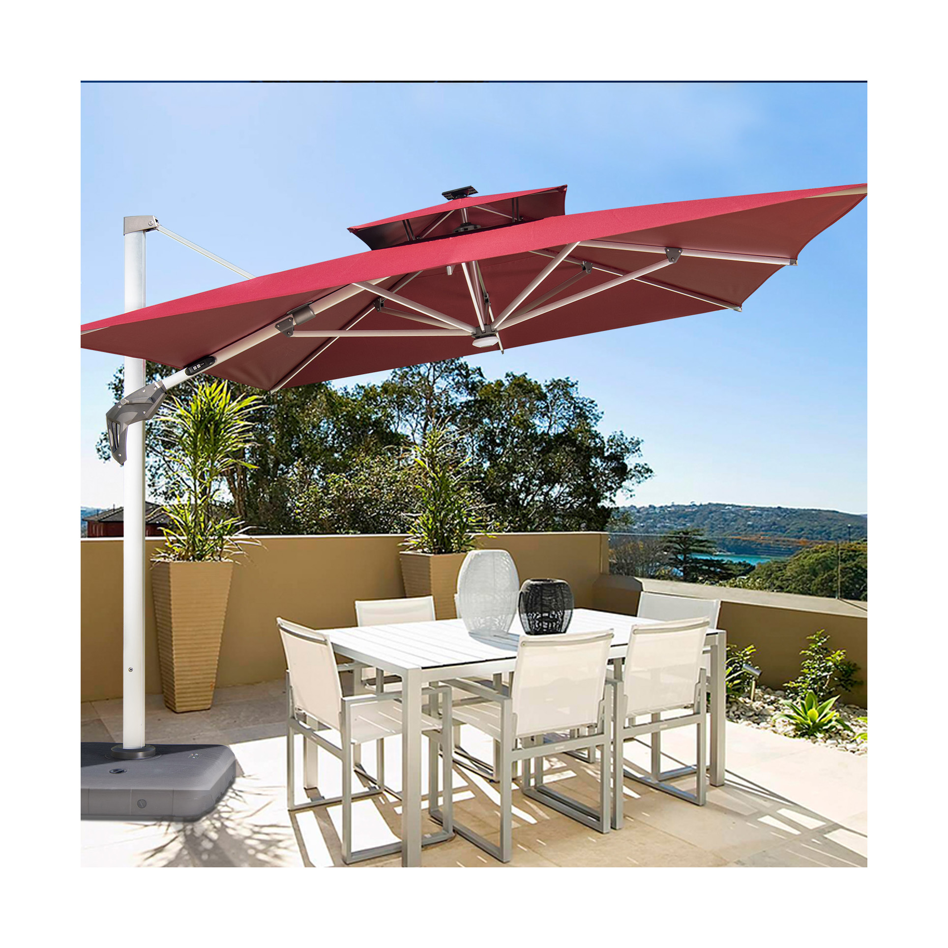 [HUAHONG]Scorpio Parasol Garden Outdoor Umbrella Led Solar Panel Aluminum Cantilever Umbrella with Light