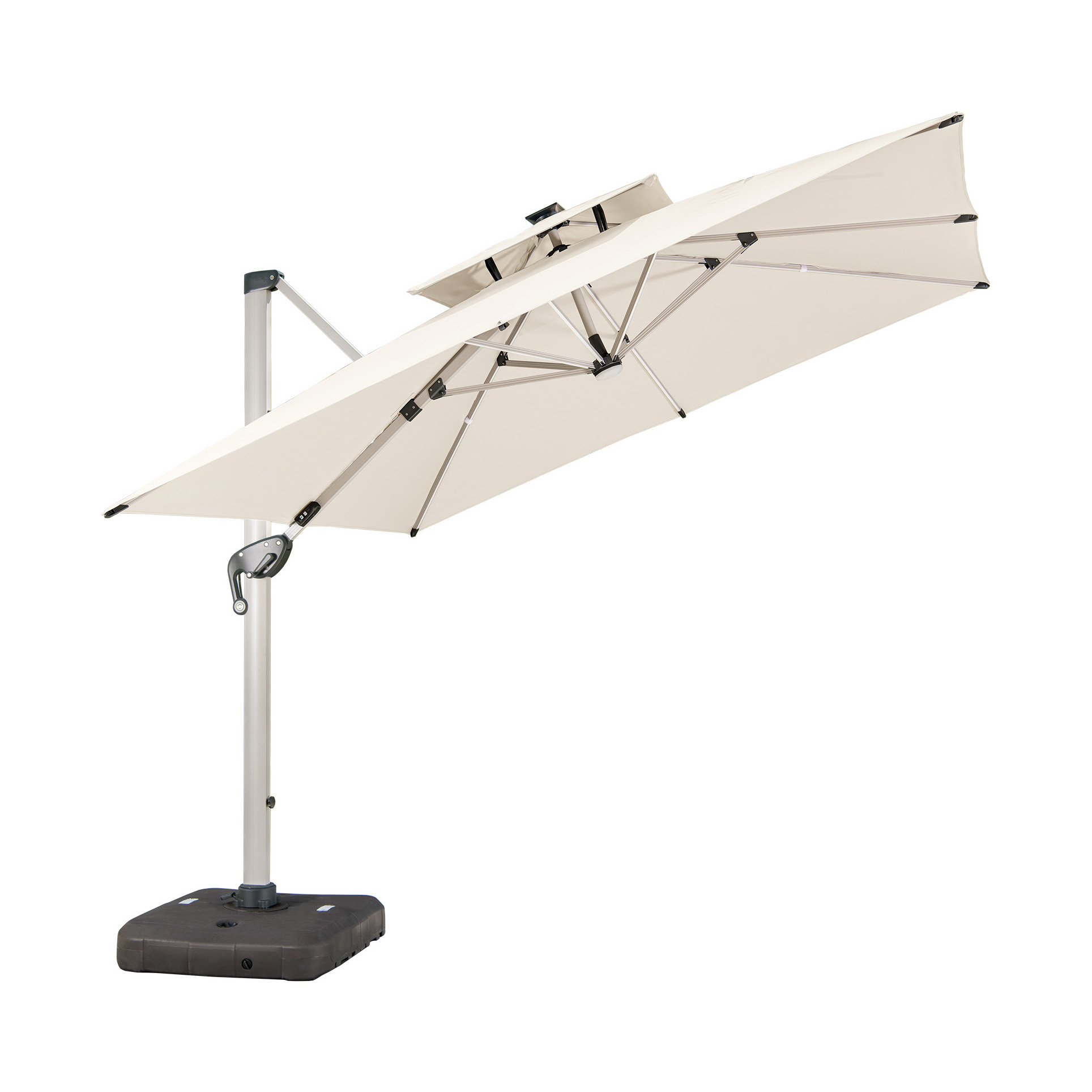 Outdoor Solar Roman umbrella Double top patio garden beach umbrella Warm light patio umbrellas