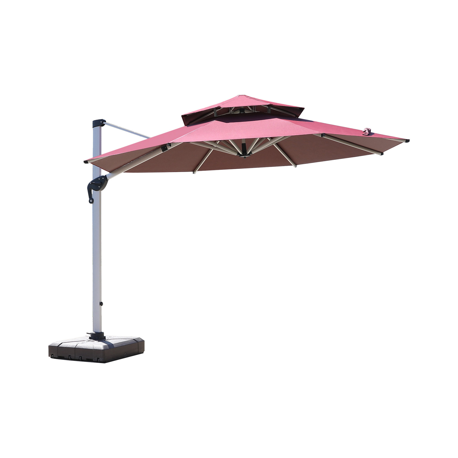 Outdoor Solar Roman umbrella Double top patio garden beach umbrella Warm light patio umbrellas