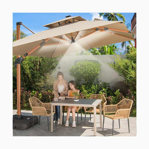 Outdoor Garden Commercial High-end  3*4M Patio Umbrella 10CM Thick Pole 180KG Water Base with Solar Led light Cantilever Parasol