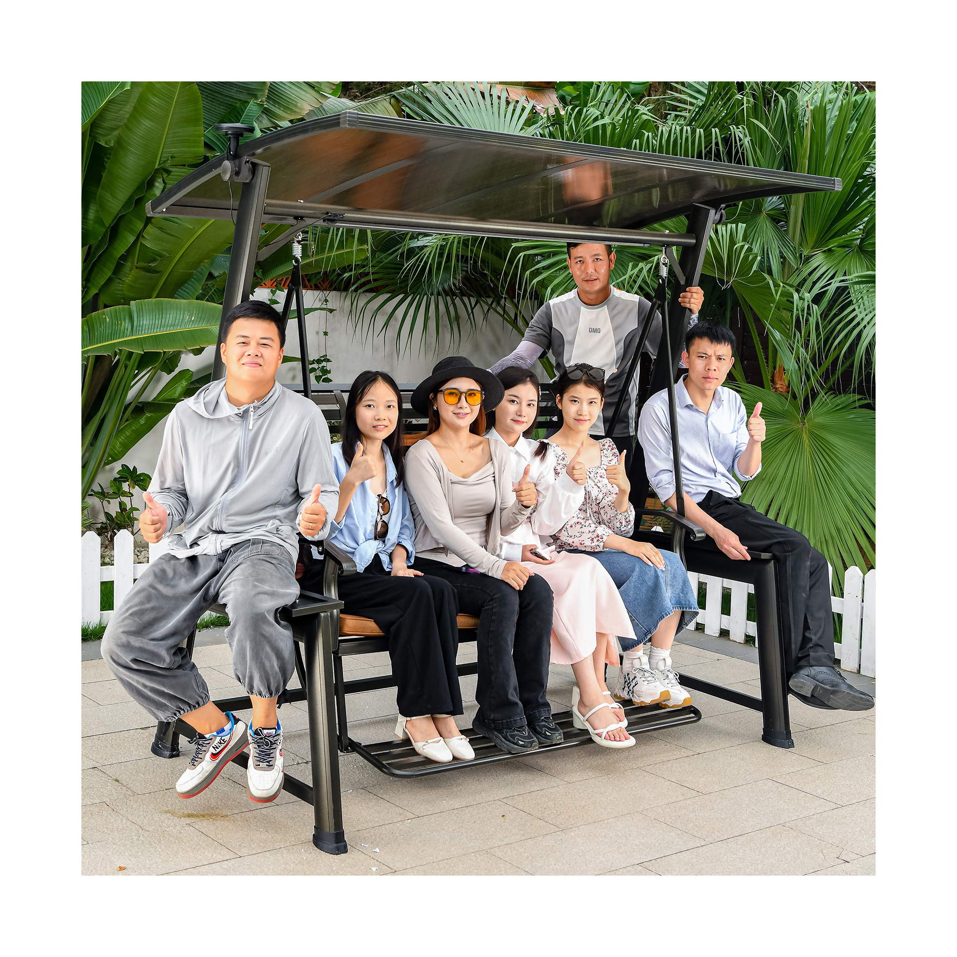 [HUAHONG]Swing Chair Garden Courtyard Swing PC Sun Panel Ceiling Solar Receive Galvanized Steel Frame Multiple Models