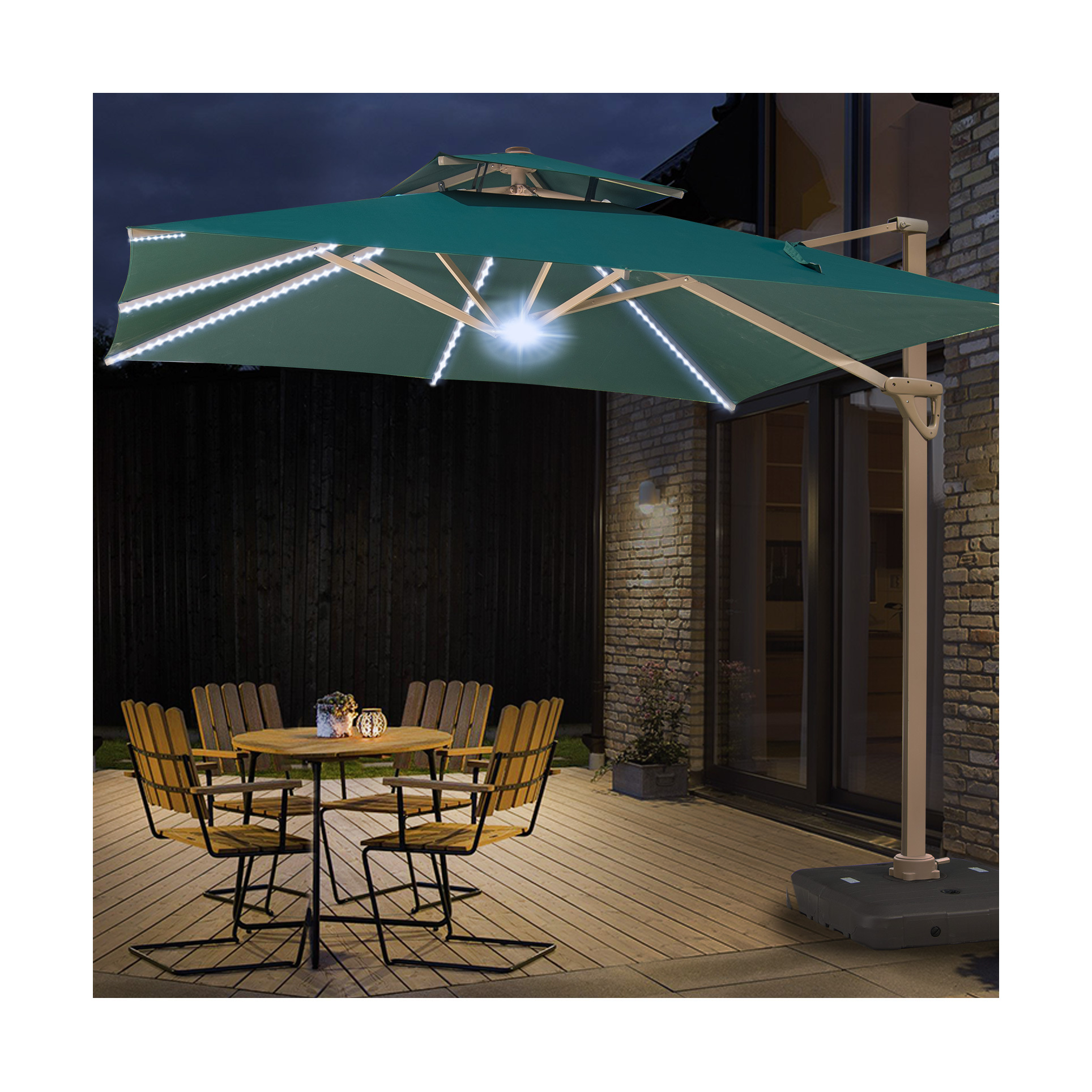 Outdoor Garden Restaurant Hotel Cantilever Patio Roman hydraulic umbrella Commercial Parasol Umbrella  with solar and LED light