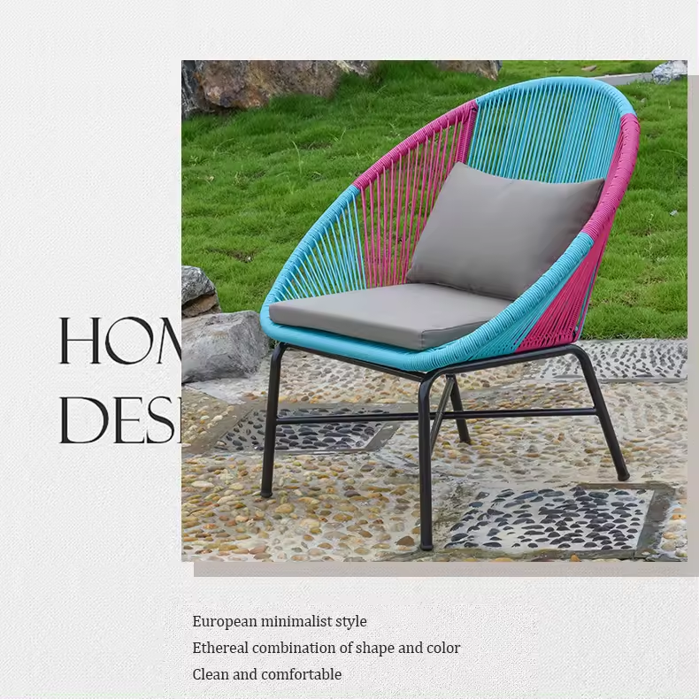 [HUAHONG]Oval Weave Lounge Patio Chair Wicker Sun Bistro Rattan Colorful Acapulco Chair Dining Chair