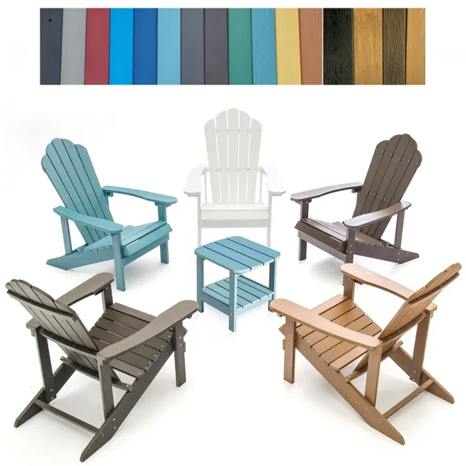 HUAHONG American Style Plastic Wood Adirondack Outdoor Garden Furniture Set Leisure Mini Table and Chairs