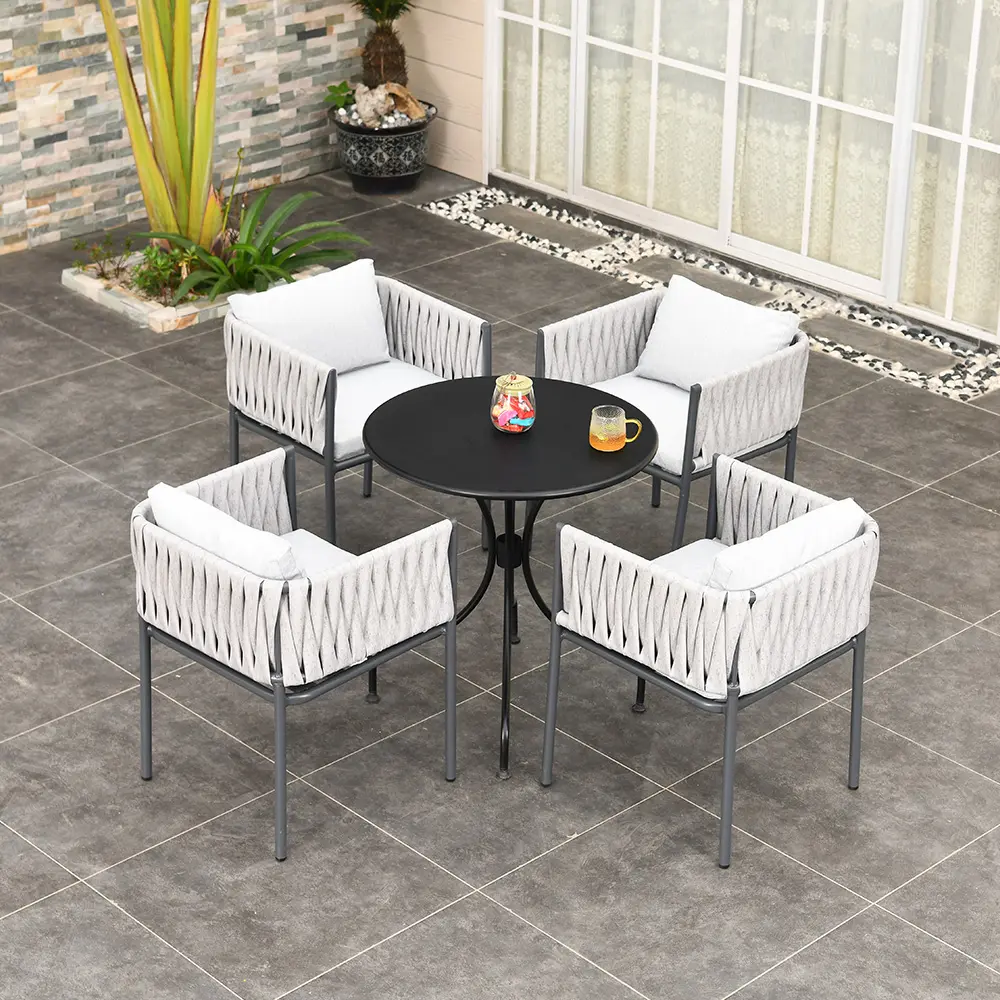 [HUAHONG]Luxury European Modern Style Outdoor Furniture Garden Patio Metal Chair Rattan Table And Chair Sets