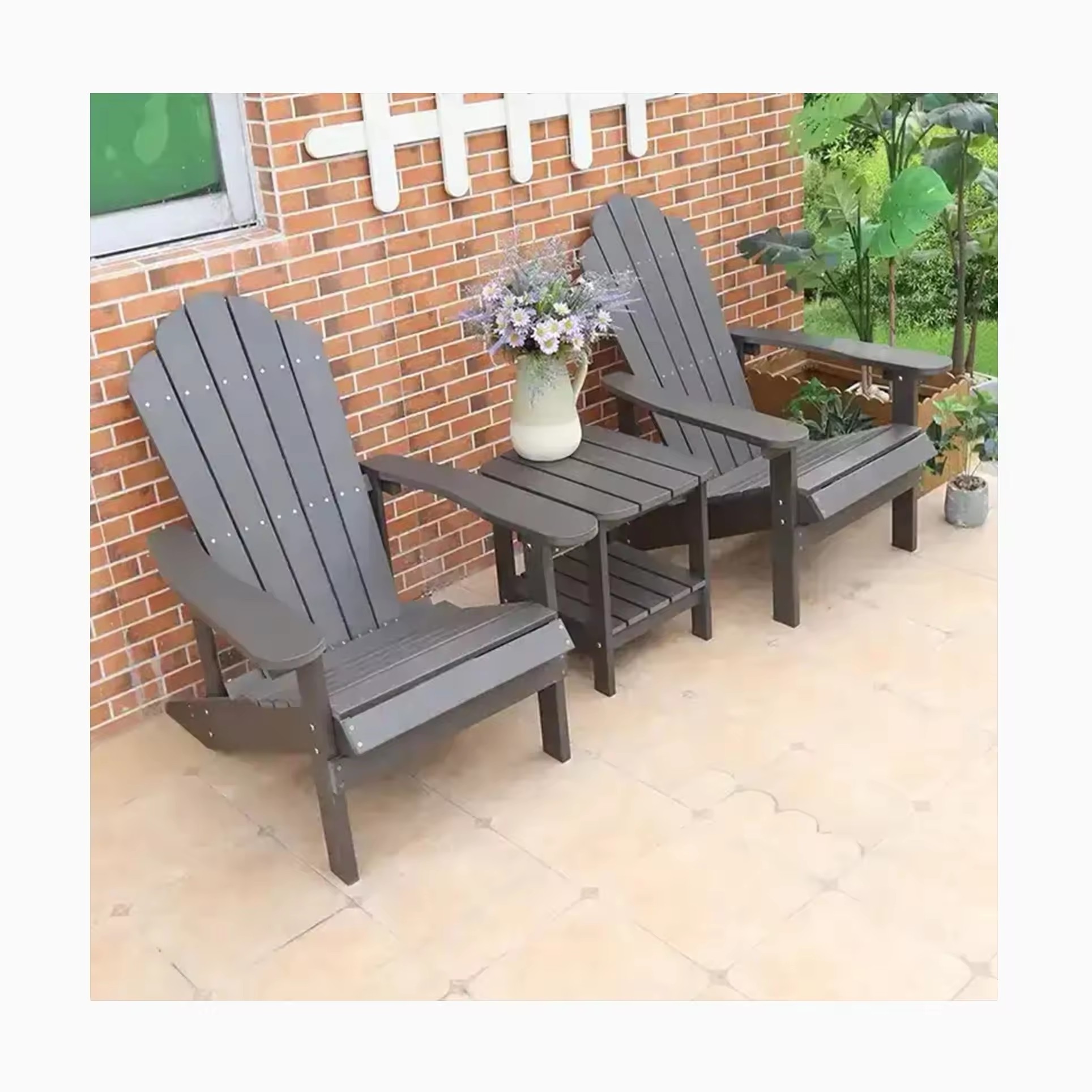 HUAHONG American Style Plastic Wood Adirondack Outdoor Garden Furniture Set Leisure Mini Table and Chairs