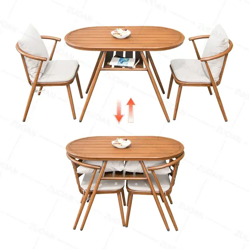 HUAHONG storage size 110*60cm  2+1 aluminum patio restaurant dining furniture outdoor garden dining balcony chair table set