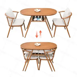 HUAHONG storage size 110*60cm  2+1 aluminum patio restaurant dining furniture outdoor garden dining balcony chair table set