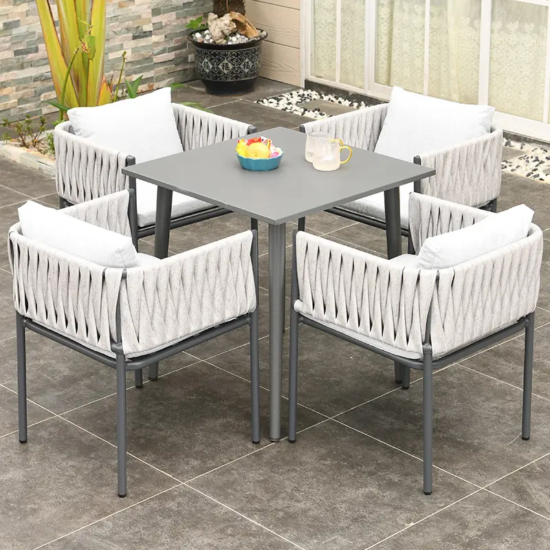 [HUAHONG]Luxury European Modern Style Outdoor Furniture Garden Patio Metal Chair Rattan Table And Chair Sets