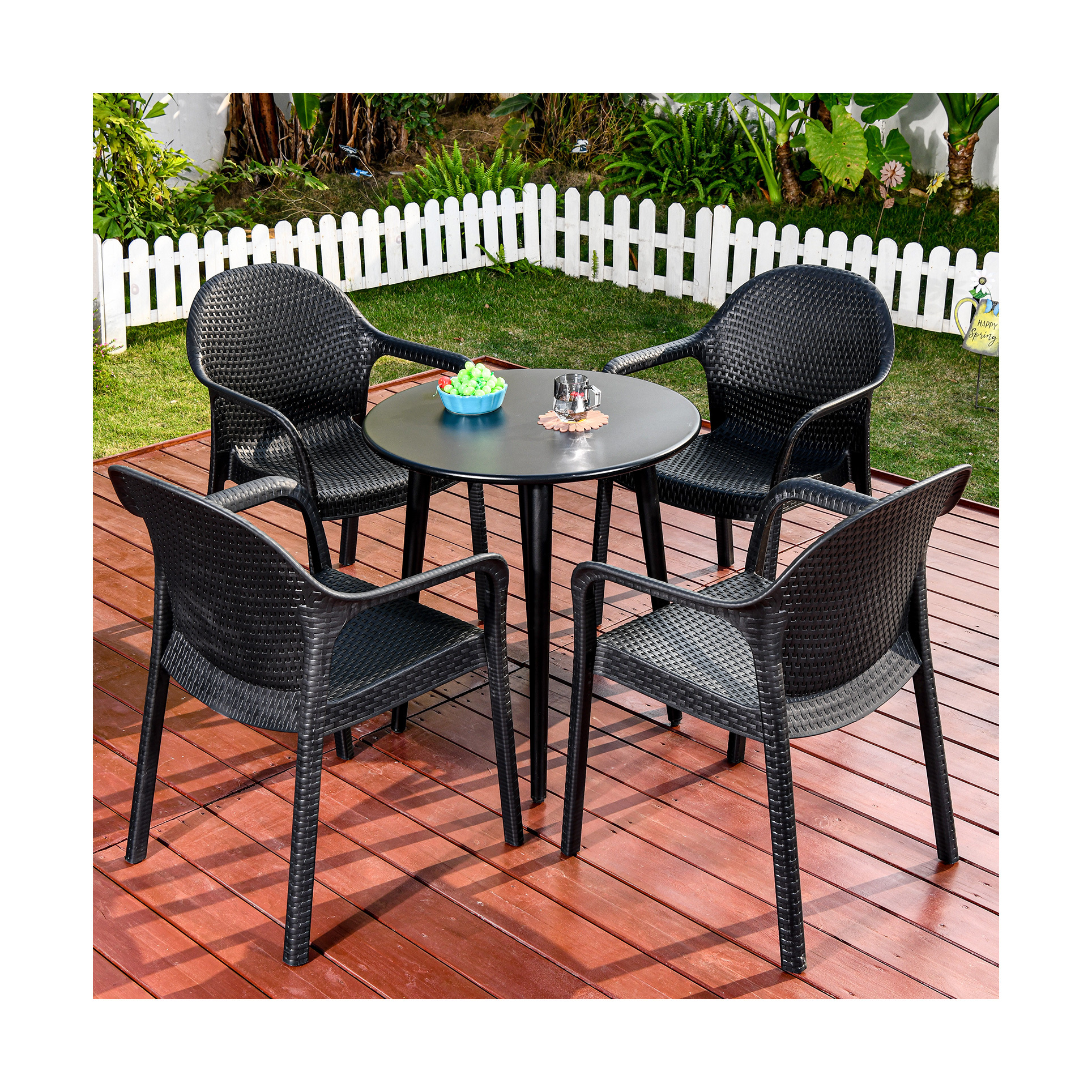 HUAHONG 4+1 cheap sample factory promotion PVC cross shape  rattan chair outdoor indoor waterproof garden dining furniture set