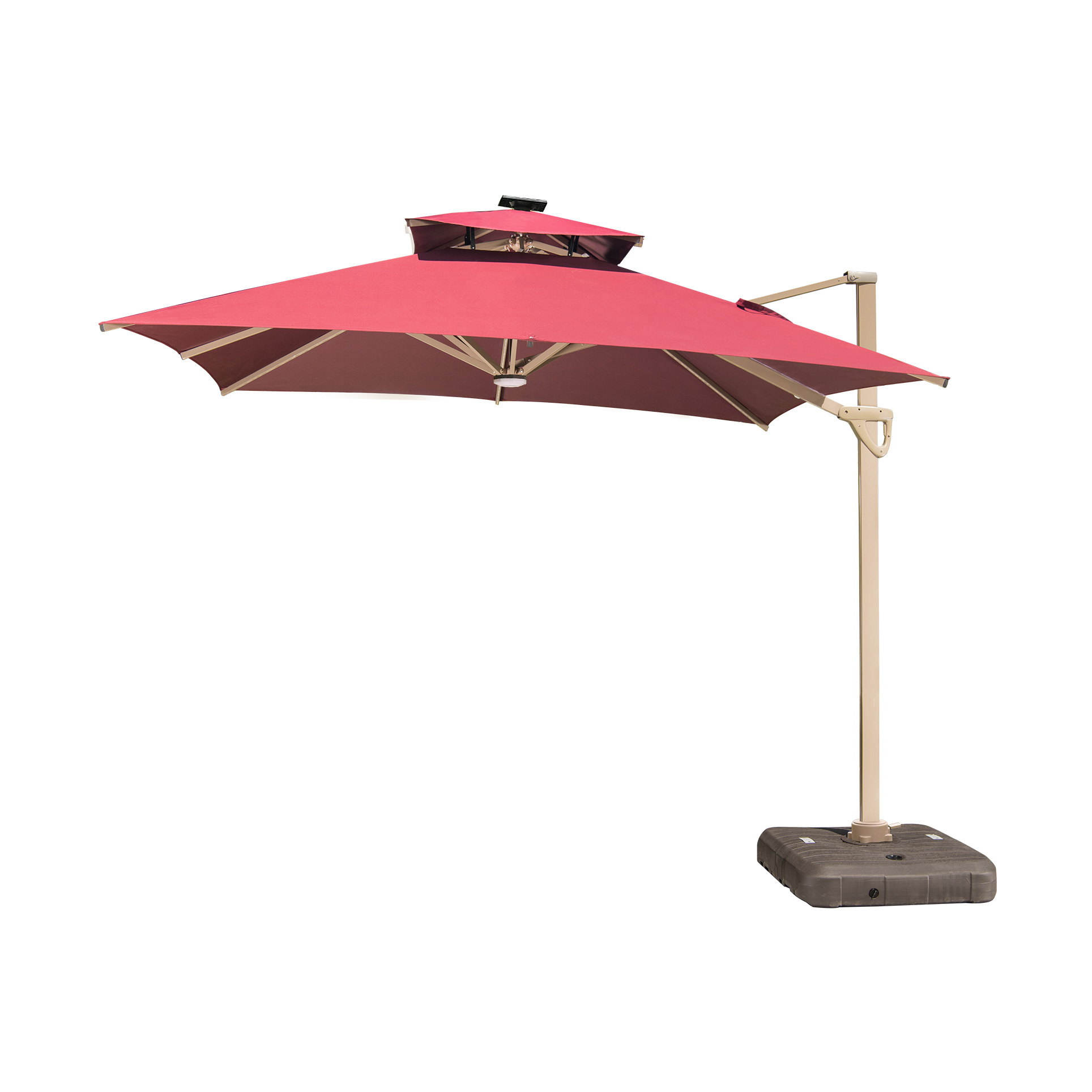 Outdoor Garden Restaurant Hotel Cantilever Patio Roman hydraulic umbrella Commercial Parasol Umbrella  with solar and LED light