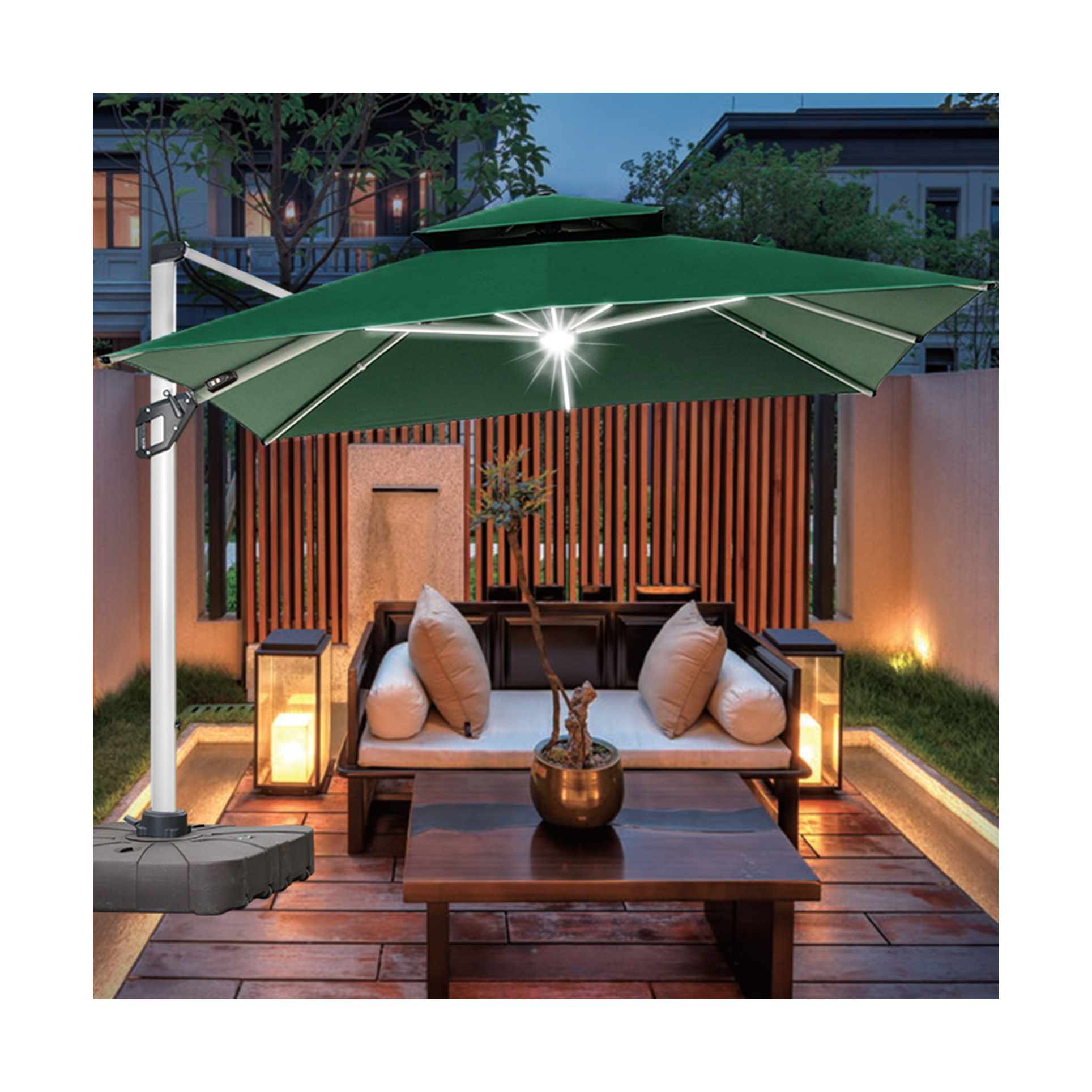 Heavy Duty 10CM Aluminum Pole Cantilever Outdoor Patio Umbrellas with Rotate and Tilt market garden parasol Solar LED