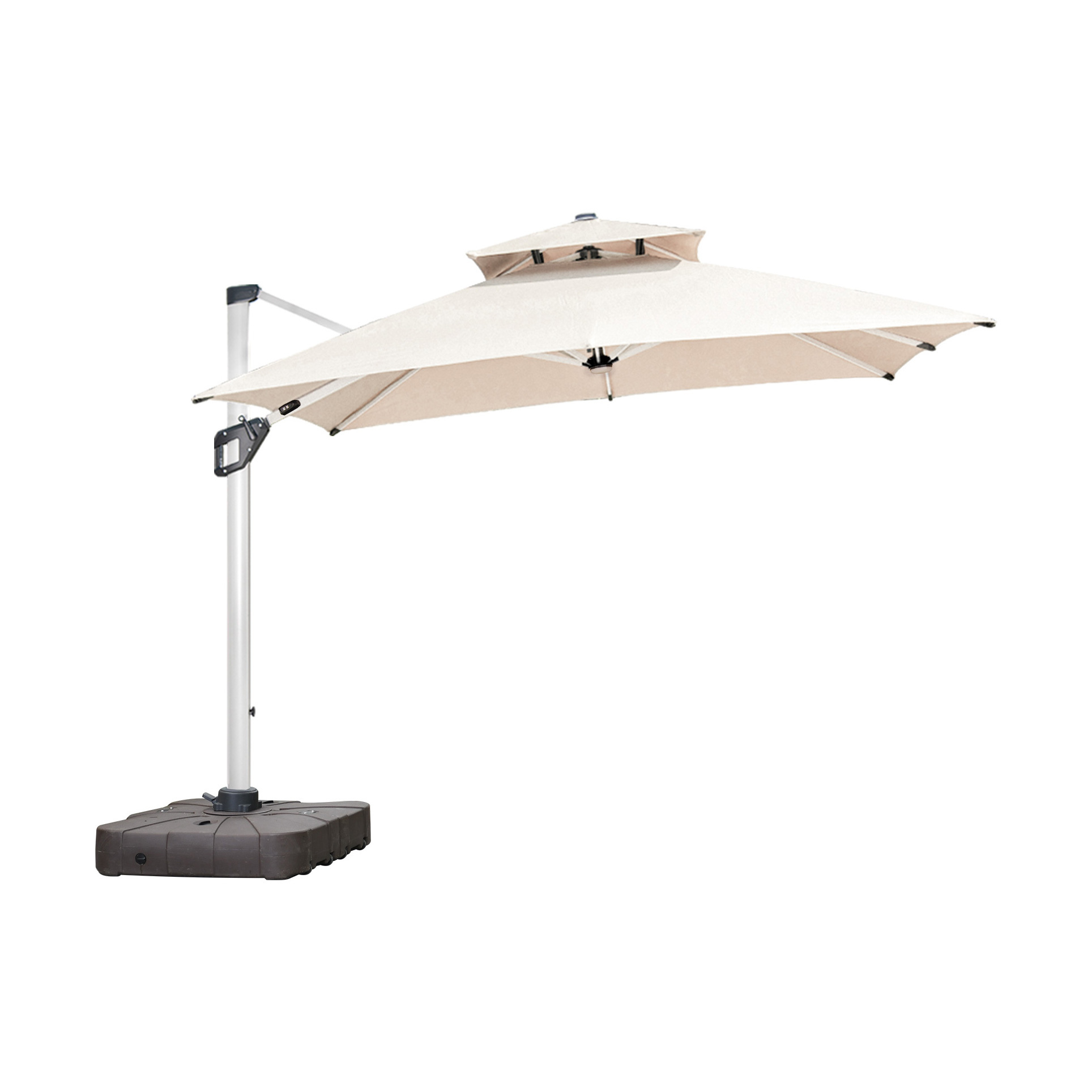 Heavy Duty 10CM Aluminum Pole Cantilever Outdoor Patio Umbrellas with Rotate and Tilt market garden parasol Solar LED